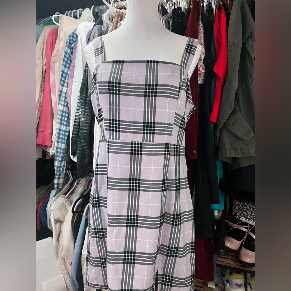 divided plaid violet dress